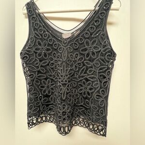 SIGRID OLSEN BLACK SILK BEADED HAND KNITTED DRESSY TOP. SIZE MEDIUM. GORGEOUS